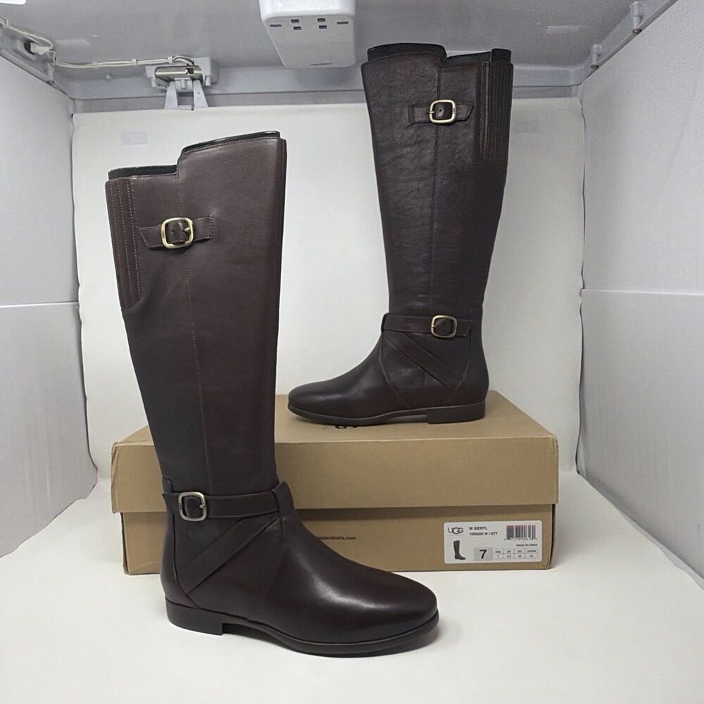 UGG Beryl Women’s 7 Stout Brown Leather Tall Riding Boots 1005920 NEW BOX